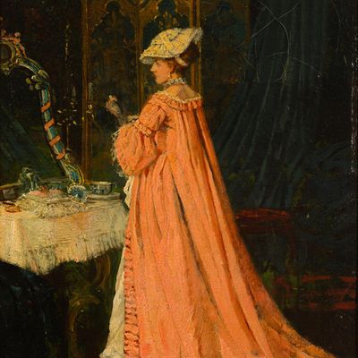 Oil On Canvas After Alfred Stevens (1823-1906) "Portrait Of A Young Woman At Her Toilette"