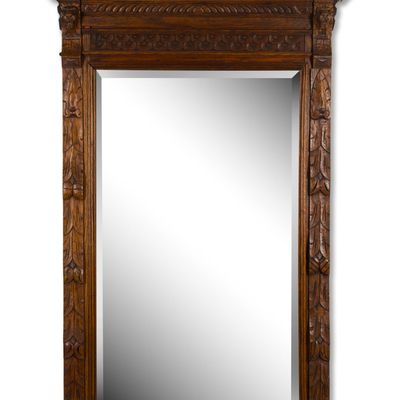 Renaissance Revival Carved Oak Beveled Mirror
