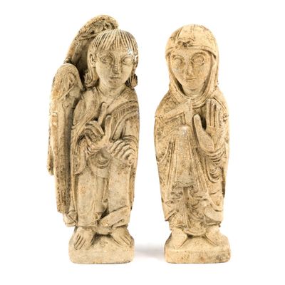2 Romanesque Style Limestone Figures