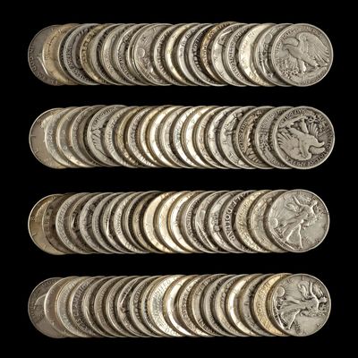 Sale Photo Thumbnail #290: Eighty Franklin Kennedy And Walking Liberty Silver Half Dollars