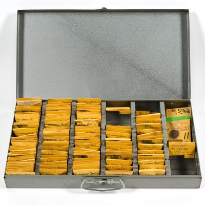 Sale Photo Thumbnail #238: Metal Box Of Over Six Hundred Wheat Cents