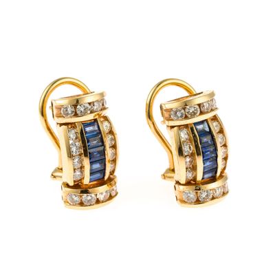 14K Gold, Diamond, and Sapphire Earrings