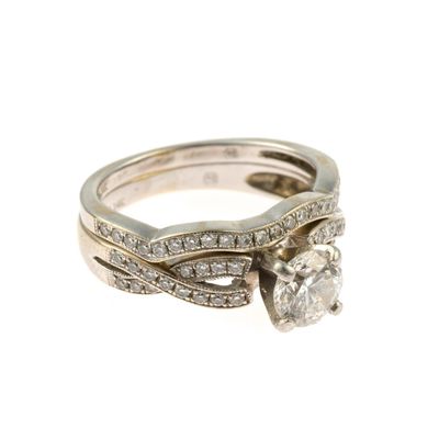 14K Gold and 1.19 CTW Diamond Wedding Set w/ GIA Report