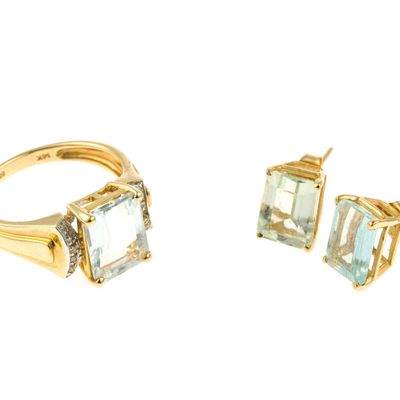 14K Gold and Aquamarine Ring and Earrings Set