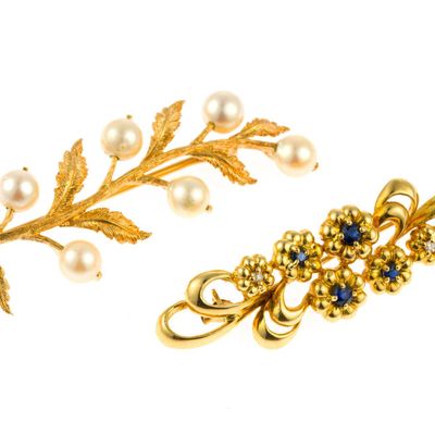 Two 18K Gold Brooches