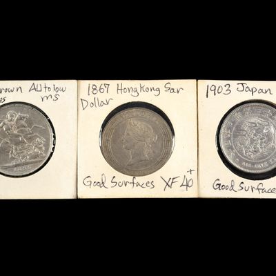 Sale Photo Thumbnail #167: Silver Coins 1867 Hong Kong Sar Dollar Japanese Yen Britain Crown
