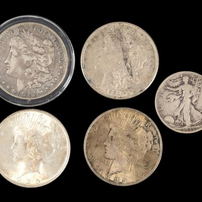 Sale Photo Thumbnail #350: Four Silver Morgan And Peace Dollars