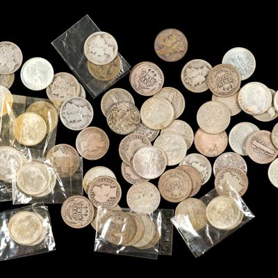 Sale Photo Thumbnail #346: Sixty Silver Dimes Including Barber Mercury Roosevelt