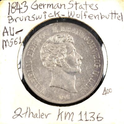 Sale Photo Thumbnail #163: Uncirculated 1843 German States 2 Thaler