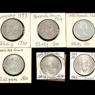 Sale Photo Thumbnail #157: Six Uncirculated Silver Coins Paraguay Bermuda Ecuador