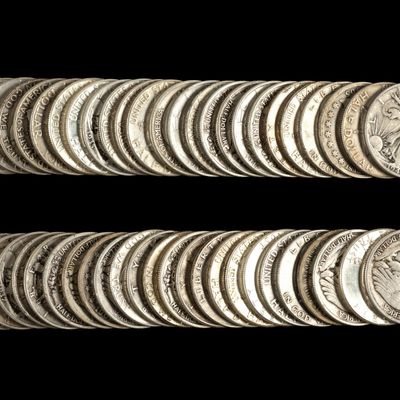 Sale Photo Thumbnail #288: Fifty Silver Half Dollars Franklin Walking Liberty Barber