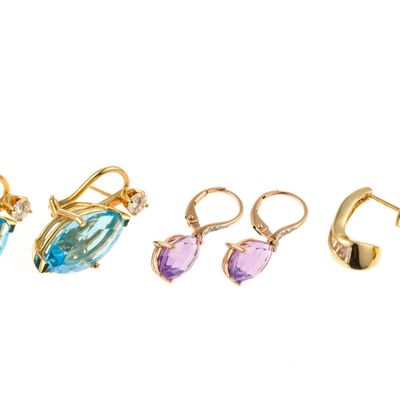 3 Pairs of 14K Gold and Gemstone Earrings