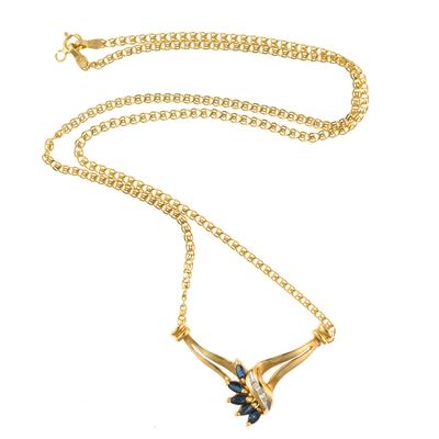 14K Gold, Sapphire, and Diamond Pendant Necklace