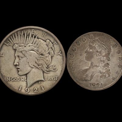 Sale Photo Thumbnail #233: 1921 Peace Dollar And Capped Bust Half