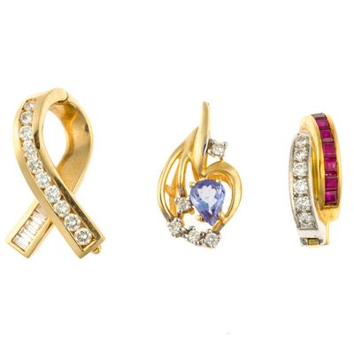 Three 14K and 18K Gold Pendants and Enhancers