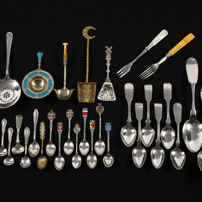 Sale Photo Thumbnail #428: Sterling and Coin Silver Flatware Incl. Enamel and Souvenir