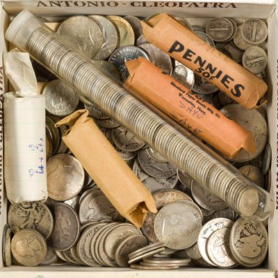 Sale Photo Thumbnail #248: Cigar Box Of Silver Coins