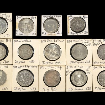 Sale Photo Thumbnail #172: Fourteen Silver Middle Eastern Dollar Sized Coins