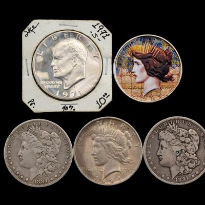 Sale Photo Thumbnail #334: Five Silver Dollars Including Morgan
