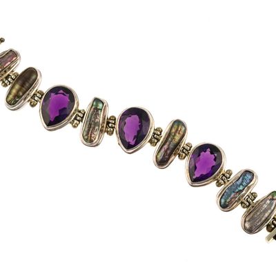Sterling Silver, Amethyst, and Abalone Bracelet