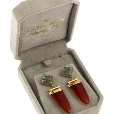 14K Gold, Carnelian, and Tourmaline Drop Earrings