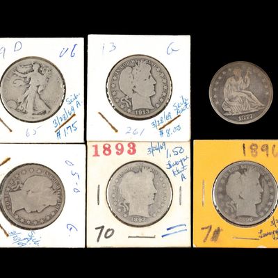 Sale Photo Thumbnail #249: Six Silver Half Dollars Including 1877