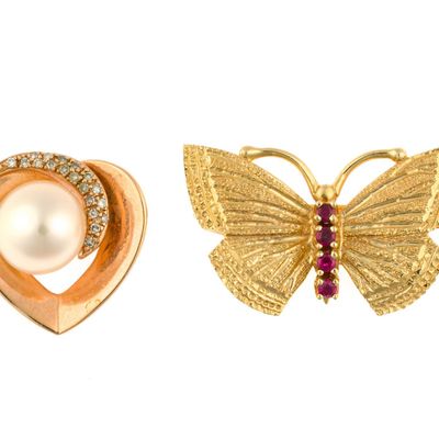 14K Gold Heart Pendant and Butterfly Brooch