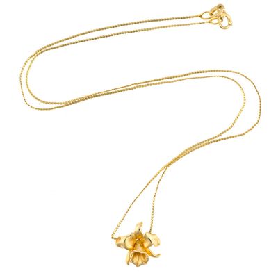 14K Gold Orchid Flower Pendant Necklace