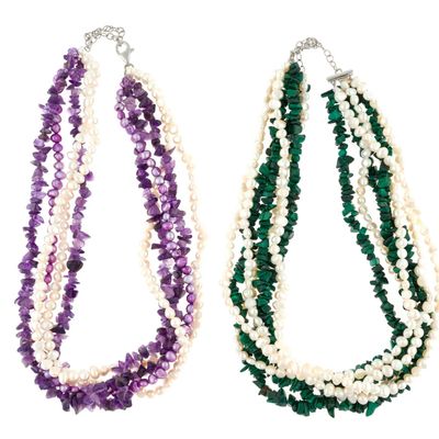 Sale Photo Thumbnail #137: 2 Multi Strand Pearl and Gemstone Necklaces