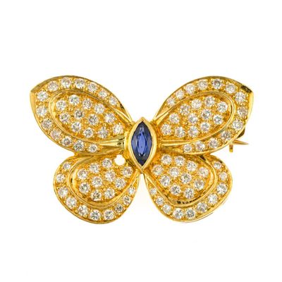 18K Gold and Gemstone Butterfly Brooch