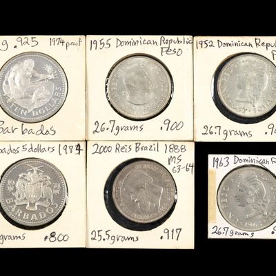 Sale Photo Thumbnail #160: Silver Coins Barbados Brazil Dominican Republic