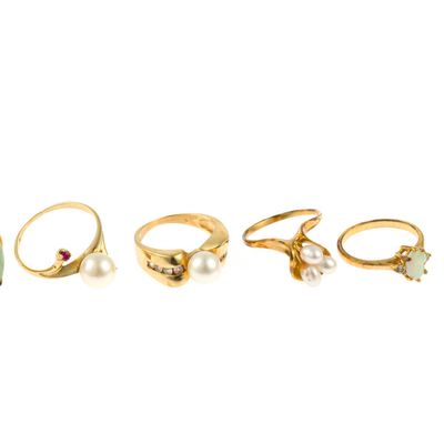 Six 14K Gold and Gemstone Rings