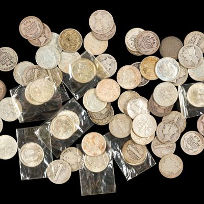 Sale Photo Thumbnail #345: Sixty Silver Dimes Including Barber Mercury Roosevelt
