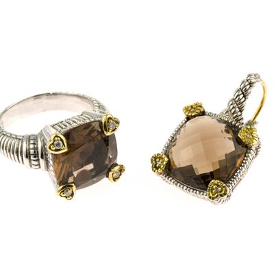 Judith Ripka 18K and Sterling Silver Ring and Pendant