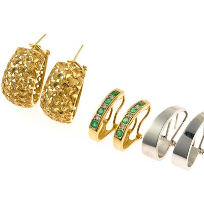 3 Pairs of 14K Gold Earrings