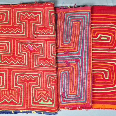 Sale Photo Thumbnail #215: Group of 3 Guna Mola Panels Geometric Abstracts
