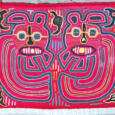 Sale Photo Thumbnail #135: Guna Mola Panel Two Confronting Spirit Faces