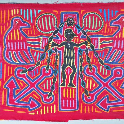 Sale Photo Thumbnail #88: Guna Mola Panel Spiritual Figure with Bird Spirits