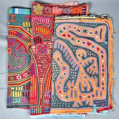 Sale Photo Thumbnail #254: Group of 3 Guna Mola Panels Animals and BIrds