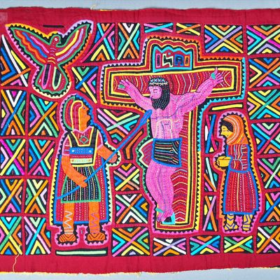 Sale Photo Thumbnail #164: Guna Mola Panel Crucifixion Scene