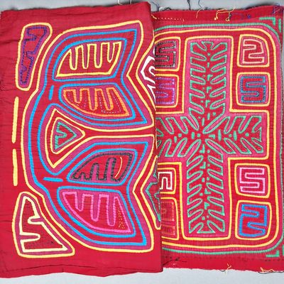 Sale Photo Thumbnail #191: Group of 2 Guna Mola Panels Abstract Leaf