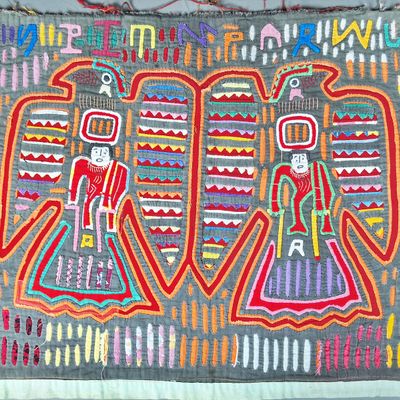 Sale Photo Thumbnail #62: Guna Mola Panel Ceremonial Figures with Two Thunderbirds
