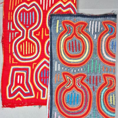 Sale Photo Thumbnail #198: Group of 2 Guna Mola Panels Abstract Organic