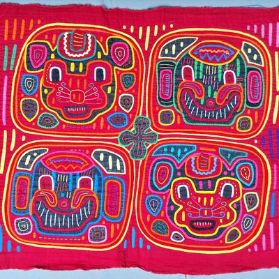 Sale Photo Thumbnail #58: Guna Mola Panel Four Animal Spirit Masks
