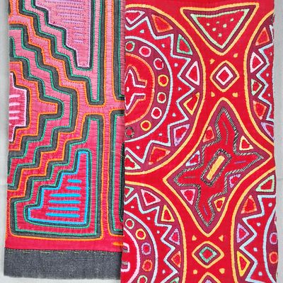Sale Photo Thumbnail #204: Group of 2 Guna Mola Panels Geometric Medallion and Stepped Cross