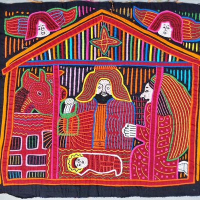 Sale Photo Thumbnail #81: Guna Mola Panel Nativity Scene