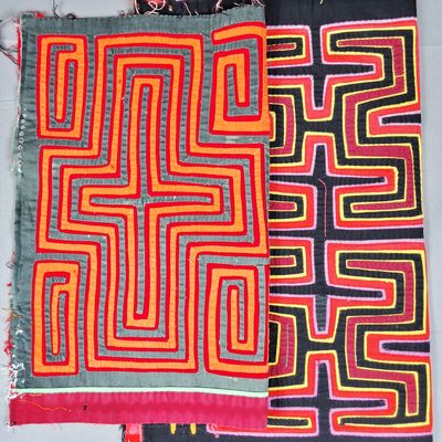 Sale Photo Thumbnail #200: Group of 2 Guna Mola Panels Cross Maze