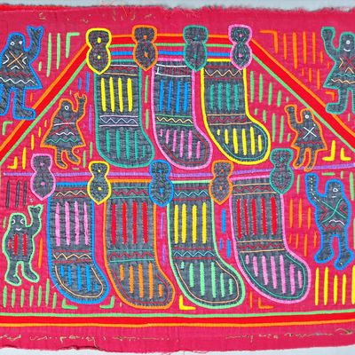 Sale Photo Thumbnail #77: Guna Mola Panel Suspended Stockings with Dancing Figures