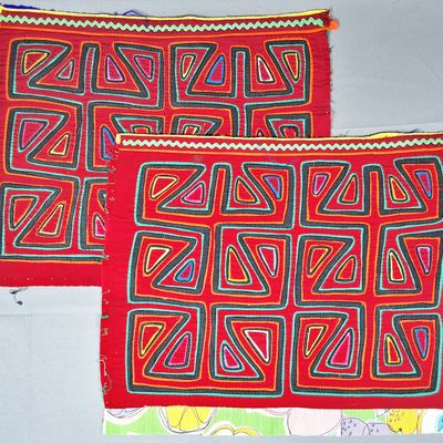 Sale Photo Thumbnail #184: Pair of Guna Mola Panels Abstract Geometric Design