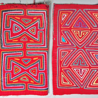 Sale Photo Thumbnail #189: Group of 2 Guna Mola Panels Abstract Geometric Quadrants
